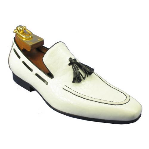 Carrucci White Genuine Calf Skin Leather Loafer Shoes With Tassel KS1377-05